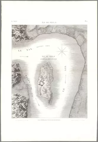 Planche 1, île de Philæ. Plan Général De L'île Et De Ses Environs.;Panckoucke, C. L. F. (Charles Louis Fleury), 1780-1844; France. Commission des sciences et arts d'Egypte;1820;10404.011