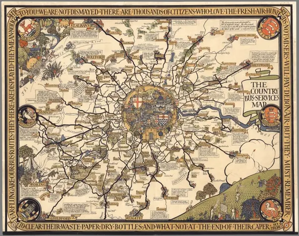 The Country Bus-Services Map, London and Vicinity.;Gill, Leslie MacDonald, 1884-1947;1928;10873.000