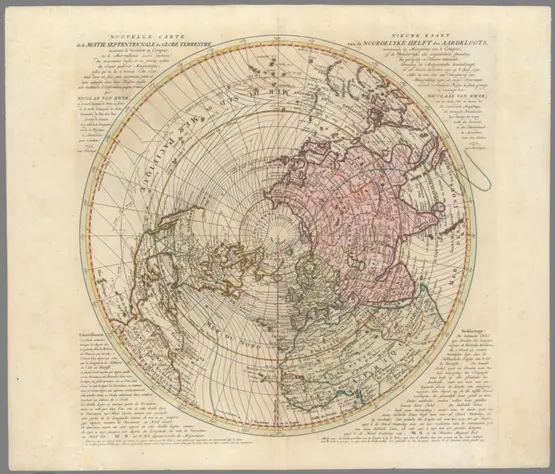 Nouvelle Carte de la Moitie Septentrionale du Globe Terrestre montrant la Variation du Compas, ou le Merveileux accord enchaine des mouvemens regles et ne jamais cessans du vivant pourvoir Magnetique; telles qu'on les a trouvez l'An 1750 (A new map of the